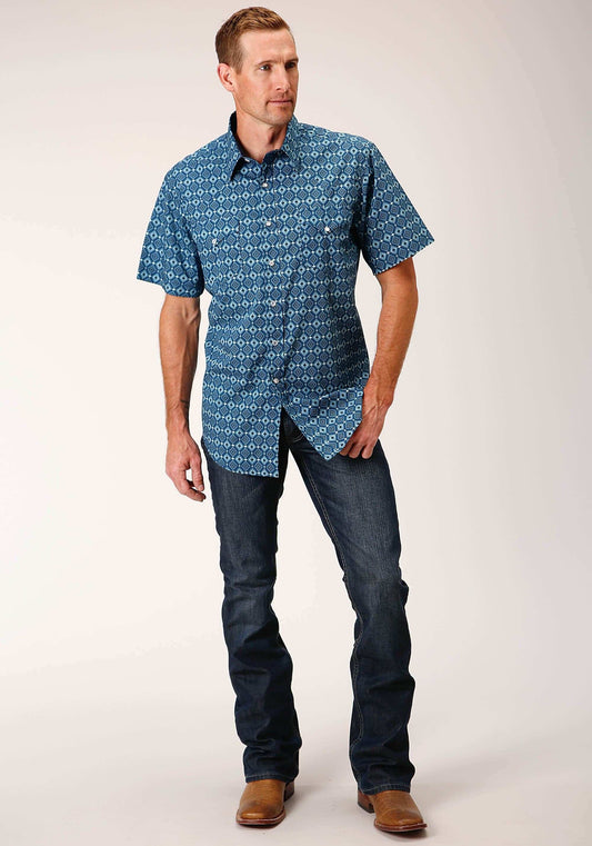 Roper Mens Short Sleeve Snap Mini Aztec Print Western Shirt - Roper - Flyclothing LLC