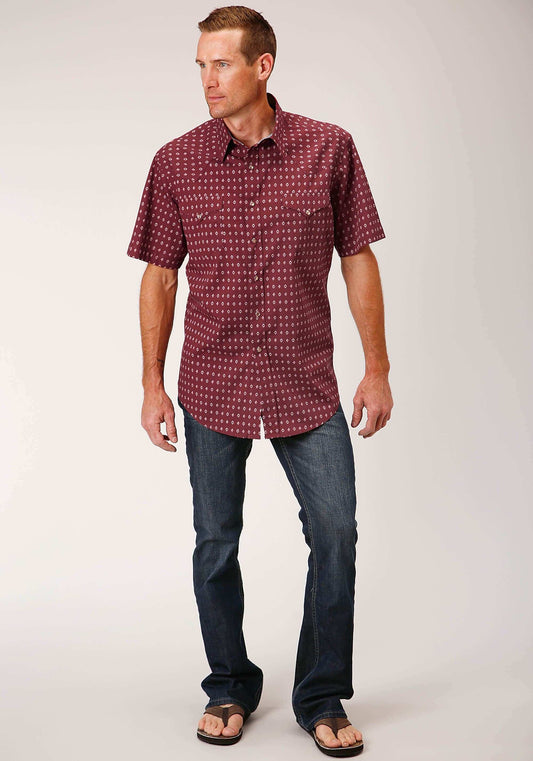 Roper Mens Short Sleeve Snap Texture Diamond Print Western Shirt - Roper - Flyclothing LLC