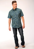 Roper Mens Short Sleeve Snap Lucky Tropical Print Western Shirt - Roper