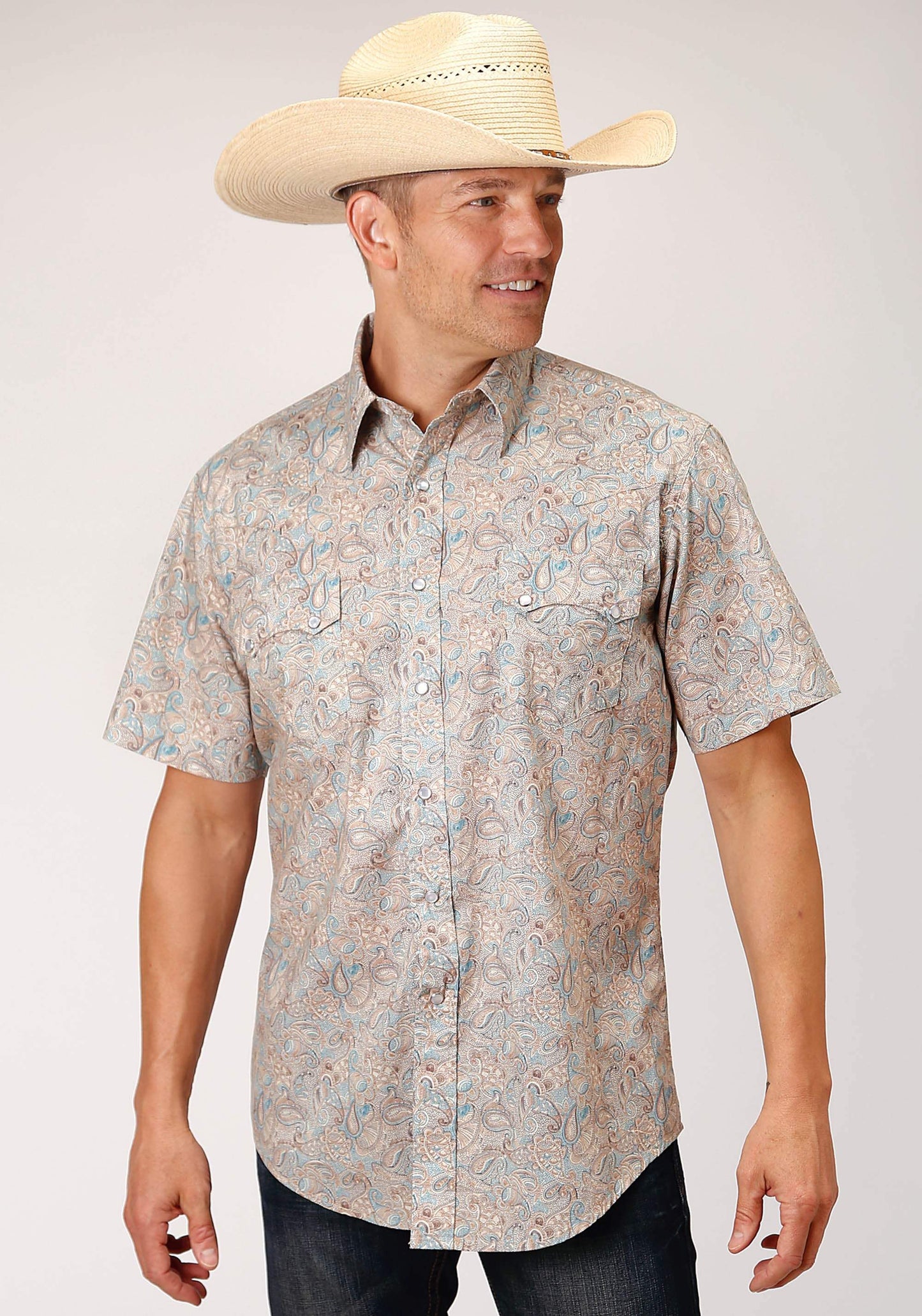 Roper Mens Short Sleeve Snap Dot Paisley Print Western Shirt - Roper - Flyclothing LLC