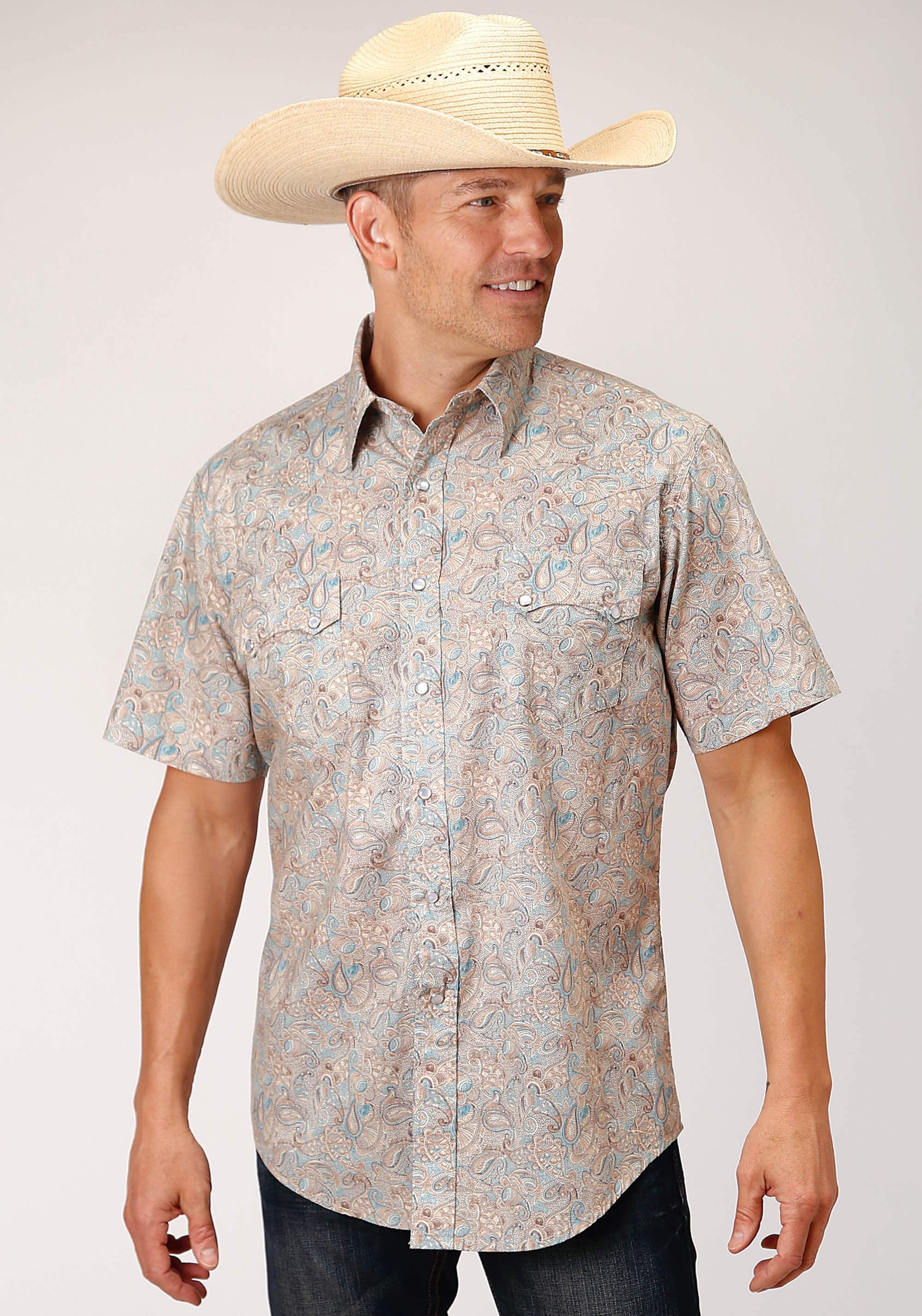 Roper Mens Short Sleeve Snap Dot Paisley Print Western Shirt - Roper - Flyclothing LLC