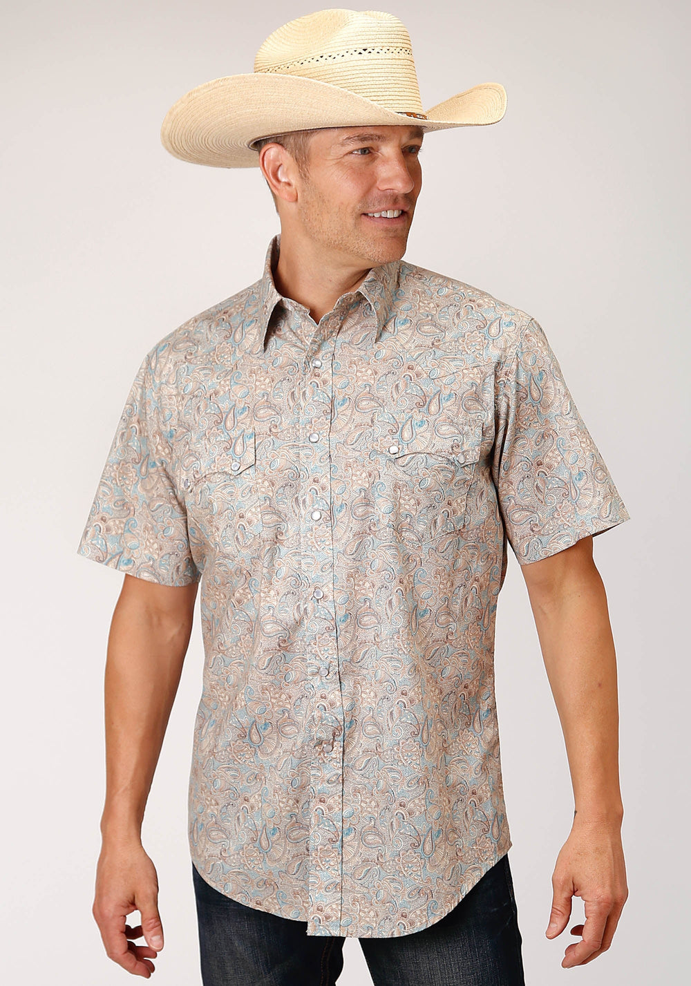 Roper Mens Short Sleeve Snap Dot Paisley Print Western Shirt - Roper