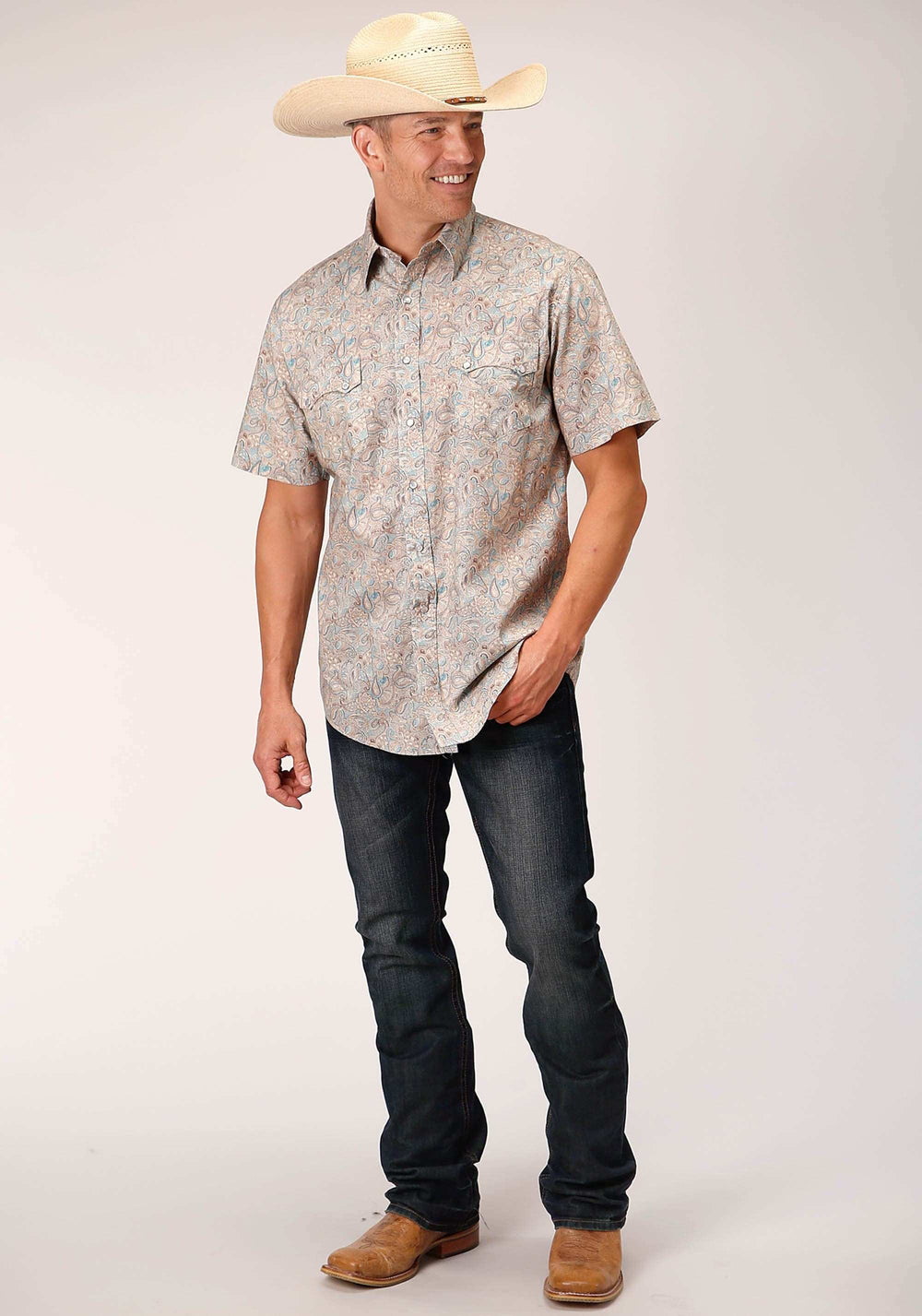 Roper Mens Short Sleeve Snap Dot Paisley Print Western Shirt - Roper - Flyclothing LLC
