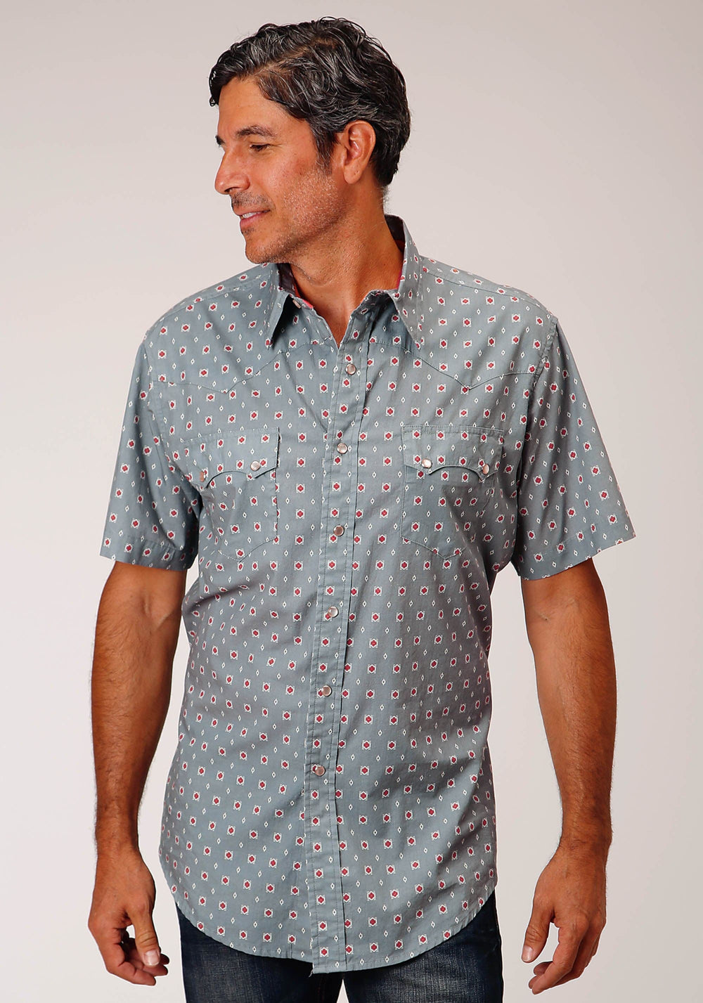 Roper Mens Short Sleeve Snap Vintage Foulard Western Shirt - Roper