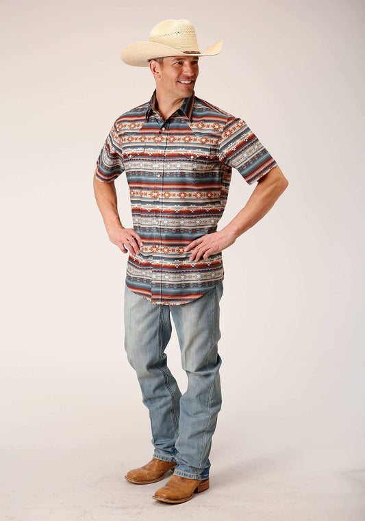 Roper Mens Short Sleeve Snap Sandstone Aztec Print Western Shirt - Roper - Flyclothing LLC