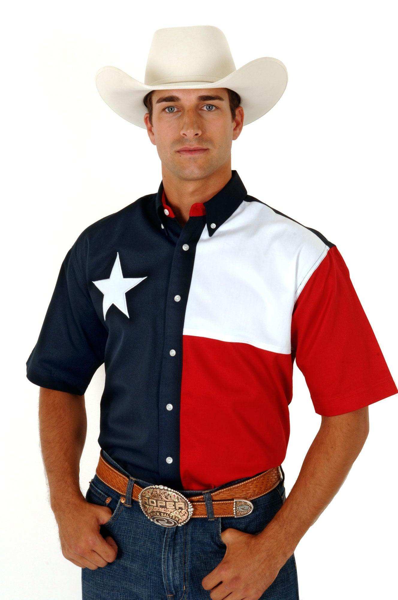Roper Mens Red White And Blue Pieced Texas Flag Short Sleeve Western Snap Shirt - Roper - Flyclothing LLC