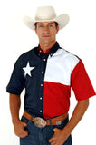 Roper Mens Red White And Blue Pieced Texas Flag Short Sleeve Western Snap Shirt - Roper