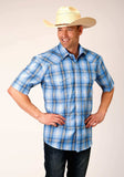 Roper Mens Short Sleeve Snap Cornflower Plaid Western Shirt - Roper - Flyclothing LLC