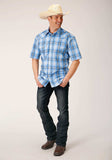 Roper Mens Short Sleeve Snap Cornflower Plaid Western Shirt - Roper - Flyclothing LLC