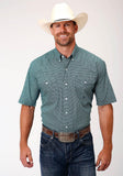 ROPER MENS GREEN BLACK AND WHITE GEO PRINT SHORT SLEEVE WESTERN BUTTON SHIRT - Roper