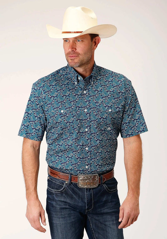 Roper Mens Short Sleeve Button Purple Sage Paisley Western Shirt - Roper - Flyclothing LLC