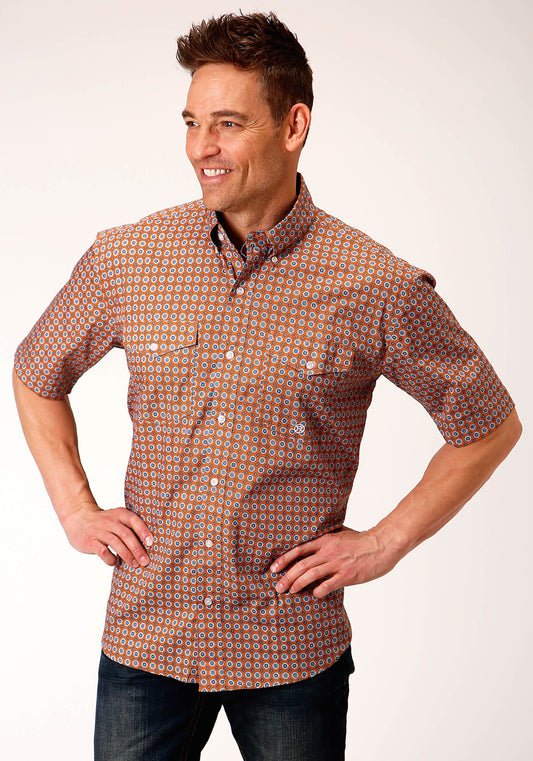 Roper Mens Short Sleeve Button Persimmon Foulard Western Shirt
