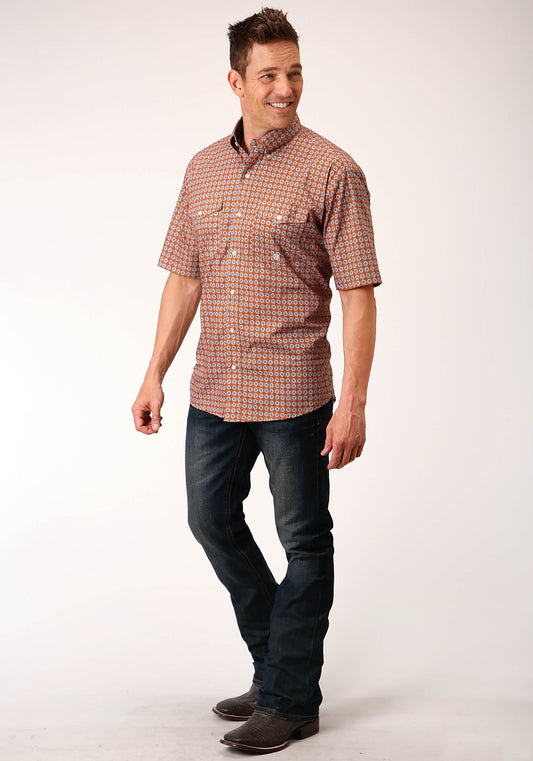 Roper Mens Short Sleeve Button Persimmon Foulard Western Shirt