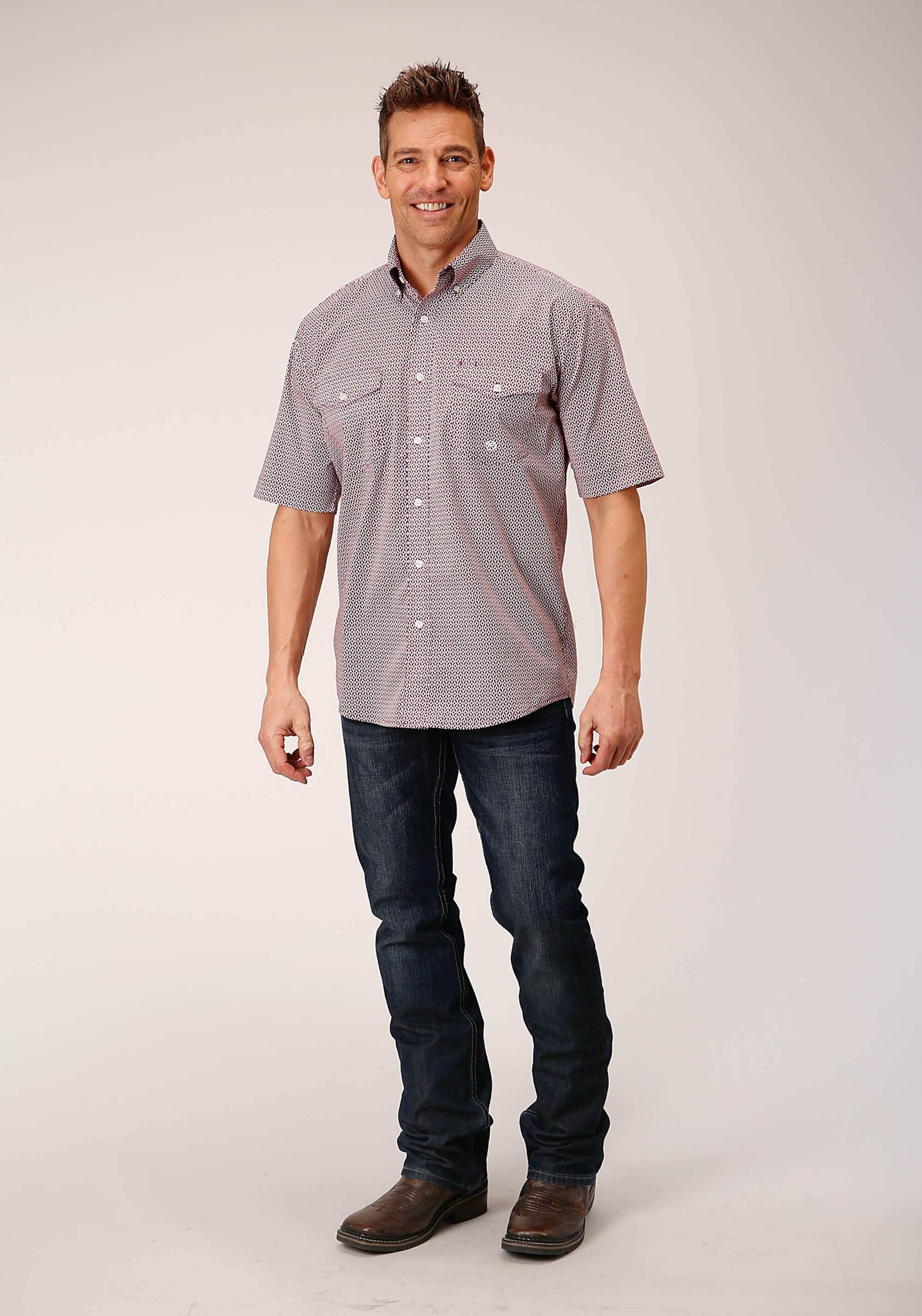 Roper Mens Short Sleeve Button Climbing Diamond Western Shirt - Roper - Flyclothing LLC