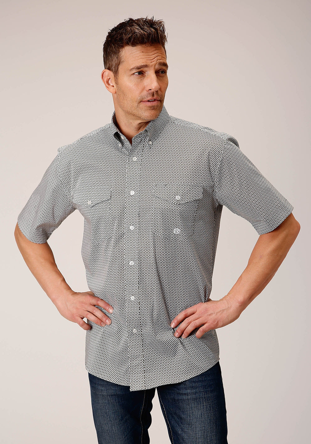 Roper Mens Short Sleeve Button Climbing Diamond Western Shirt - Roper