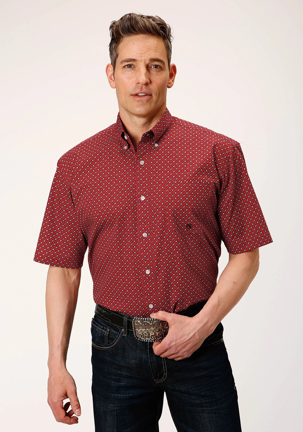 Roper Mens Short Sleeve Button Victorian Foulard Western Shirt - Roper