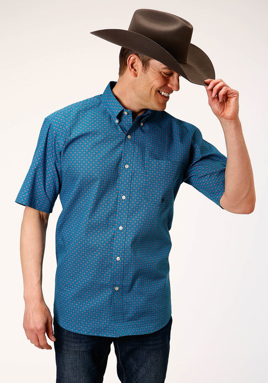 Roper Mens Short Sleeve Button Circuit Foulard Western Shirt - Roper