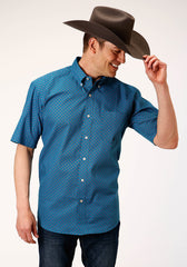 Roper Mens Short Sleeve Button Circuit Foulard Western Shirt - Roper