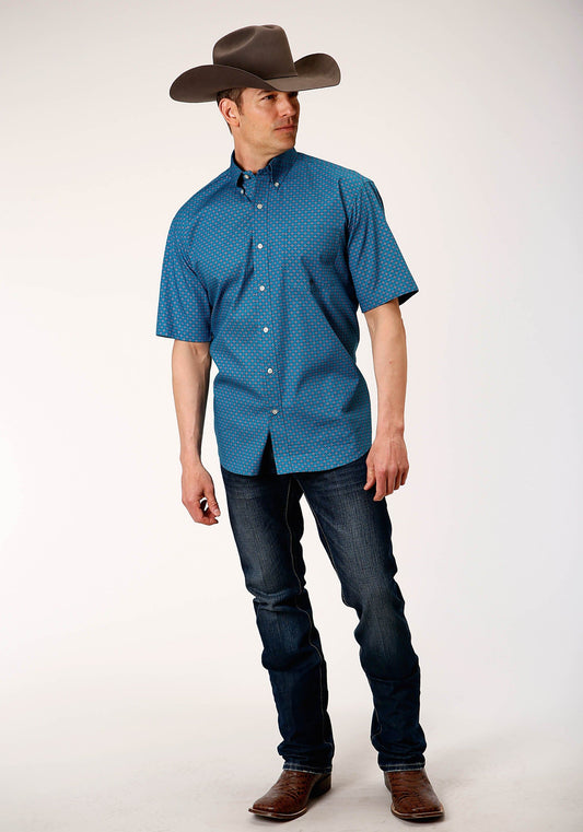 Roper Mens Short Sleeve Button Circuit Foulard Western Shirt - Roper