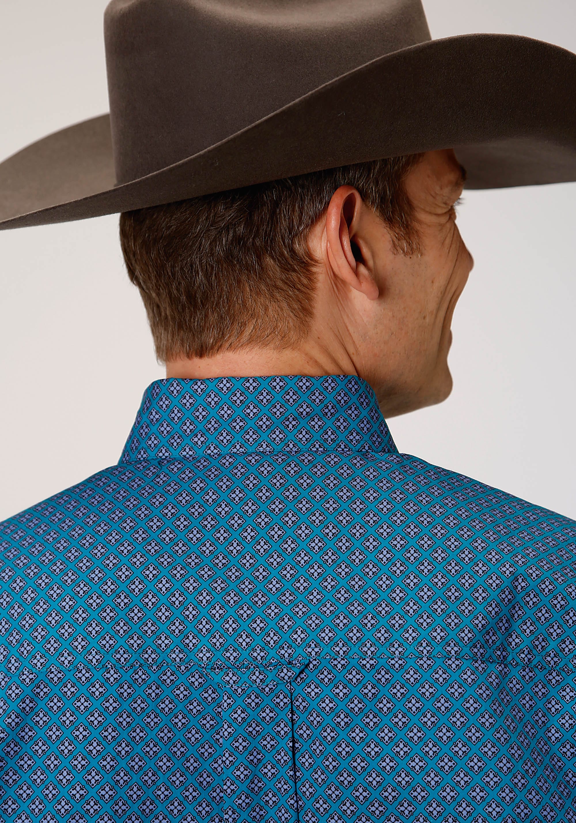 Roper Mens Short Sleeve Button Circuit Foulard Western Shirt - Roper