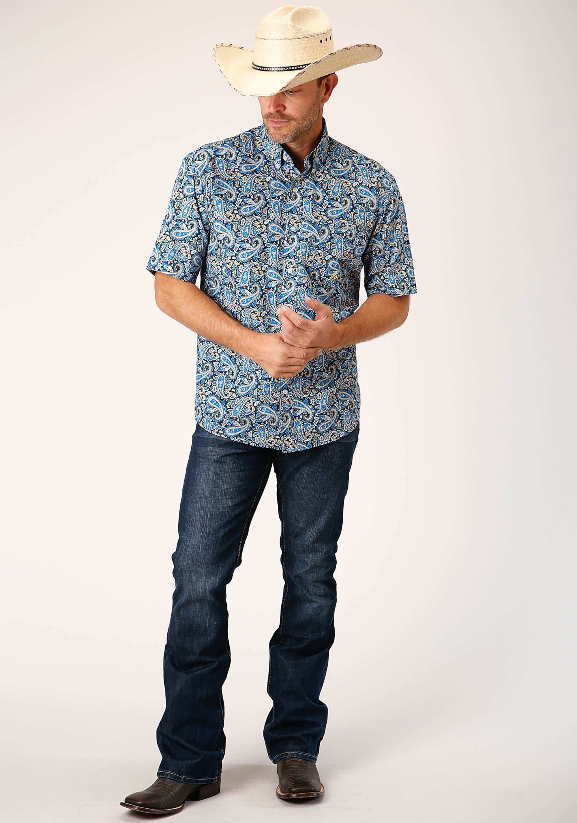 Roper Mens Short Sleeve Button Amarillo Paisley Western Shirt - Roper - Flyclothing LLC