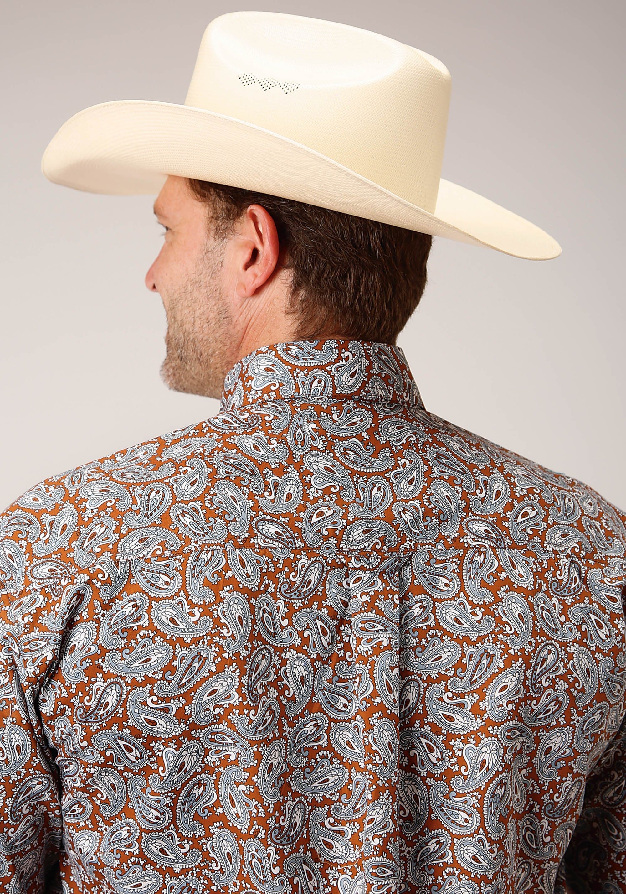 Roper Mens Short Sleeve Button Copper Spring Paisley Western Shirt - Roper