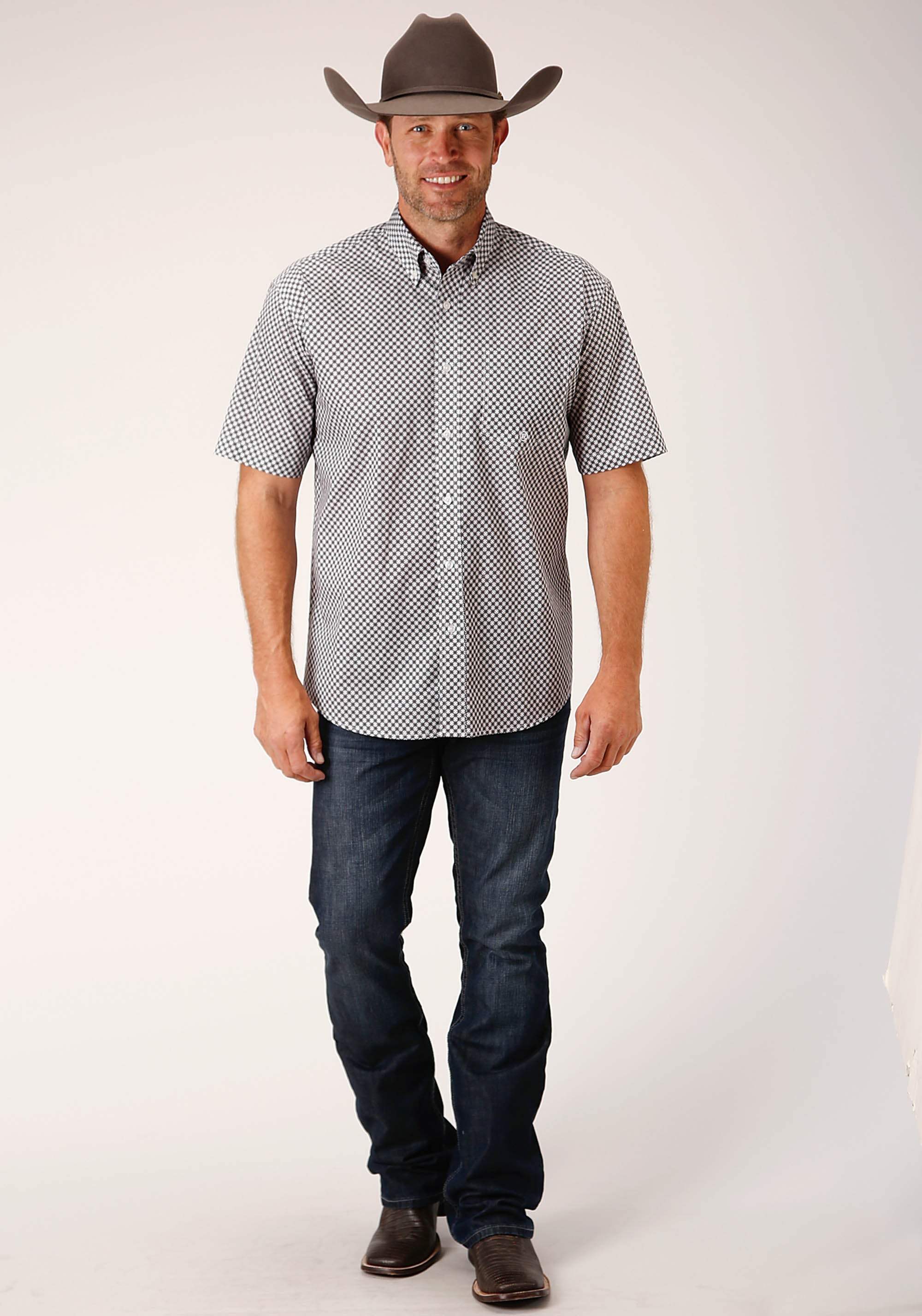 Roper Mens Short Sleeve Button Diamond Star Geo Grey Western Shirt - Roper - Flyclothing LLC