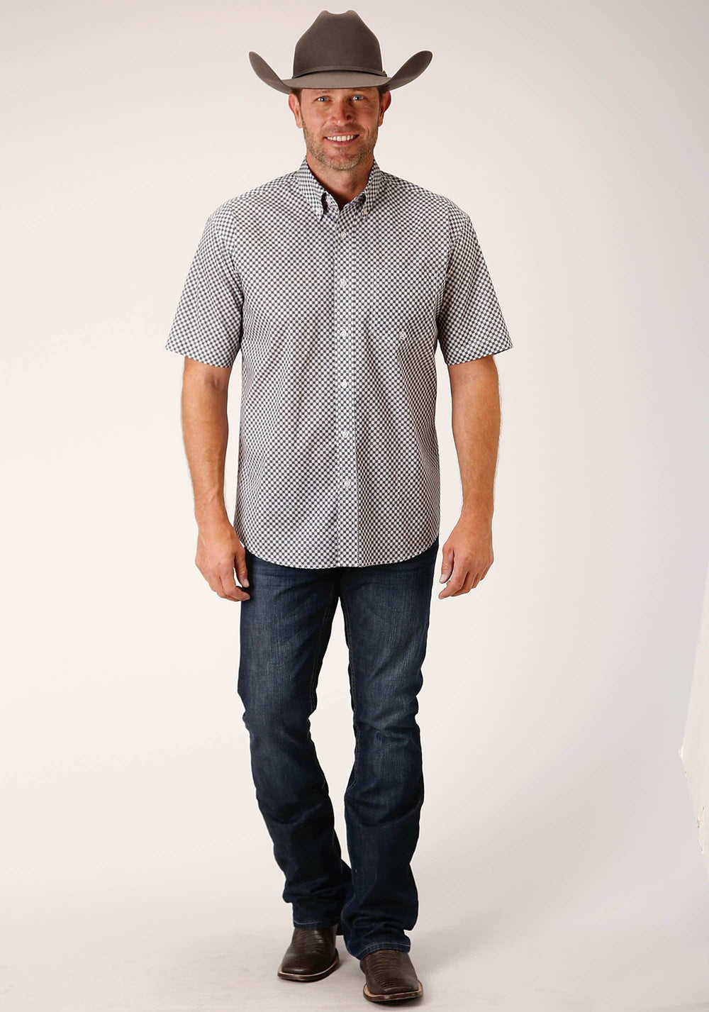 Roper Mens Short Sleeve Button Diamond Star Geo Grey Western Shirt - Roper - Flyclothing LLC