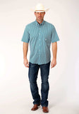 Roper MENS SHORT SLEEVE BUTTON ARROW ROPER PRINT TEAL WESTERN SHIRT - Roper - Flyclothing LLC