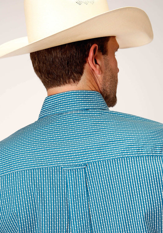 Roper MENS SHORT SLEEVE BUTTON ARROW ROPER PRINT TEAL WESTERN SHIRT - Roper - Flyclothing LLC