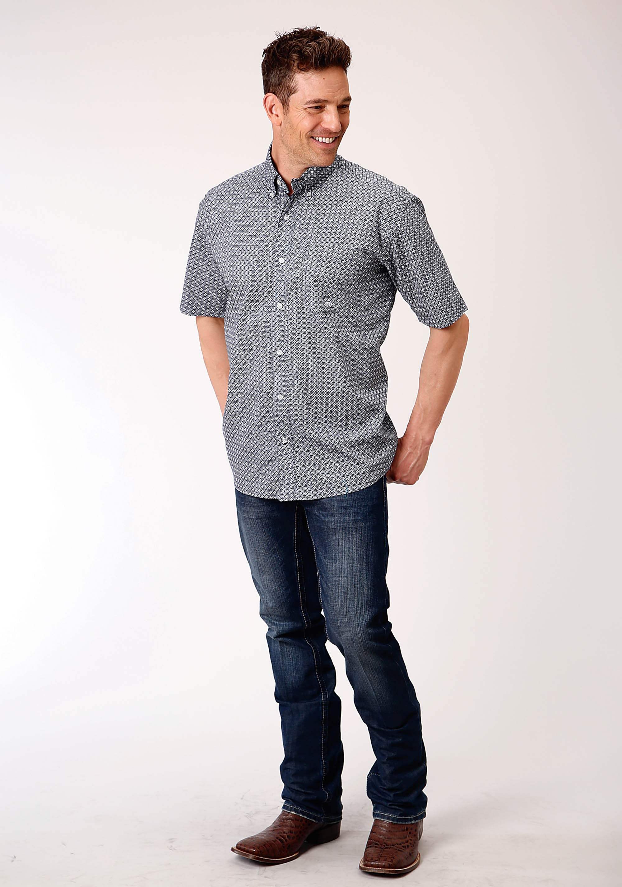 Roper Mens Short Sleeve Button Bell Foulard Western Shirt - Roper - Flyclothing LLC