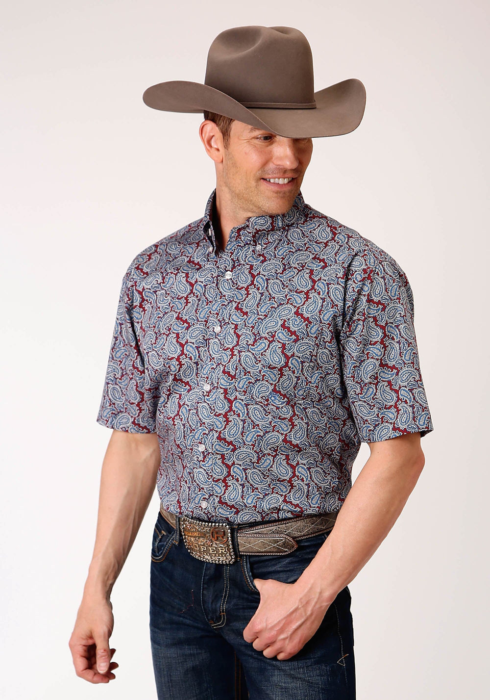 Roper Mens Short Sleeve Button Liberty Paisley Western Shirt - Roper