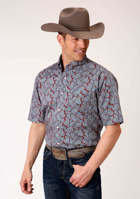 Roper Mens Short Sleeve Button Liberty Paisley Western Shirt - Roper - Flyclothing LLC