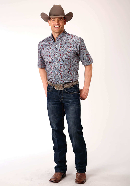 Roper Mens Short Sleeve Button Liberty Paisley Western Shirt - Roper - Flyclothing LLC