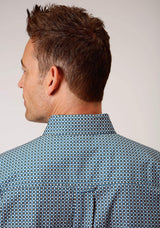 Roper Mens Short Sleeve Button Blue Geo Western Shirt - Roper - Flyclothing LLC