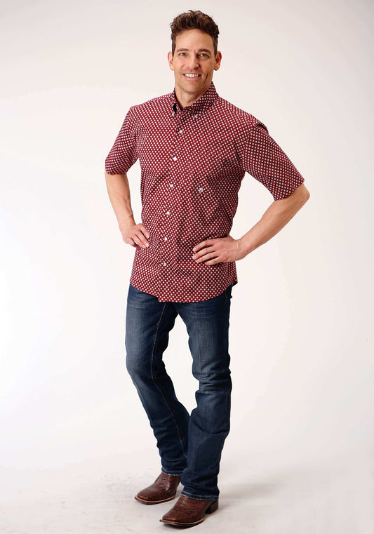 Roper Mens Short Sleeve Button Stretch Poplin Diamond Wine Western Shirt - Roper - Flyclothing LLC