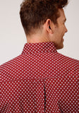 Roper Mens Short Sleeve Button Stretch Poplin Diamond Wine Western Shirt - Roper