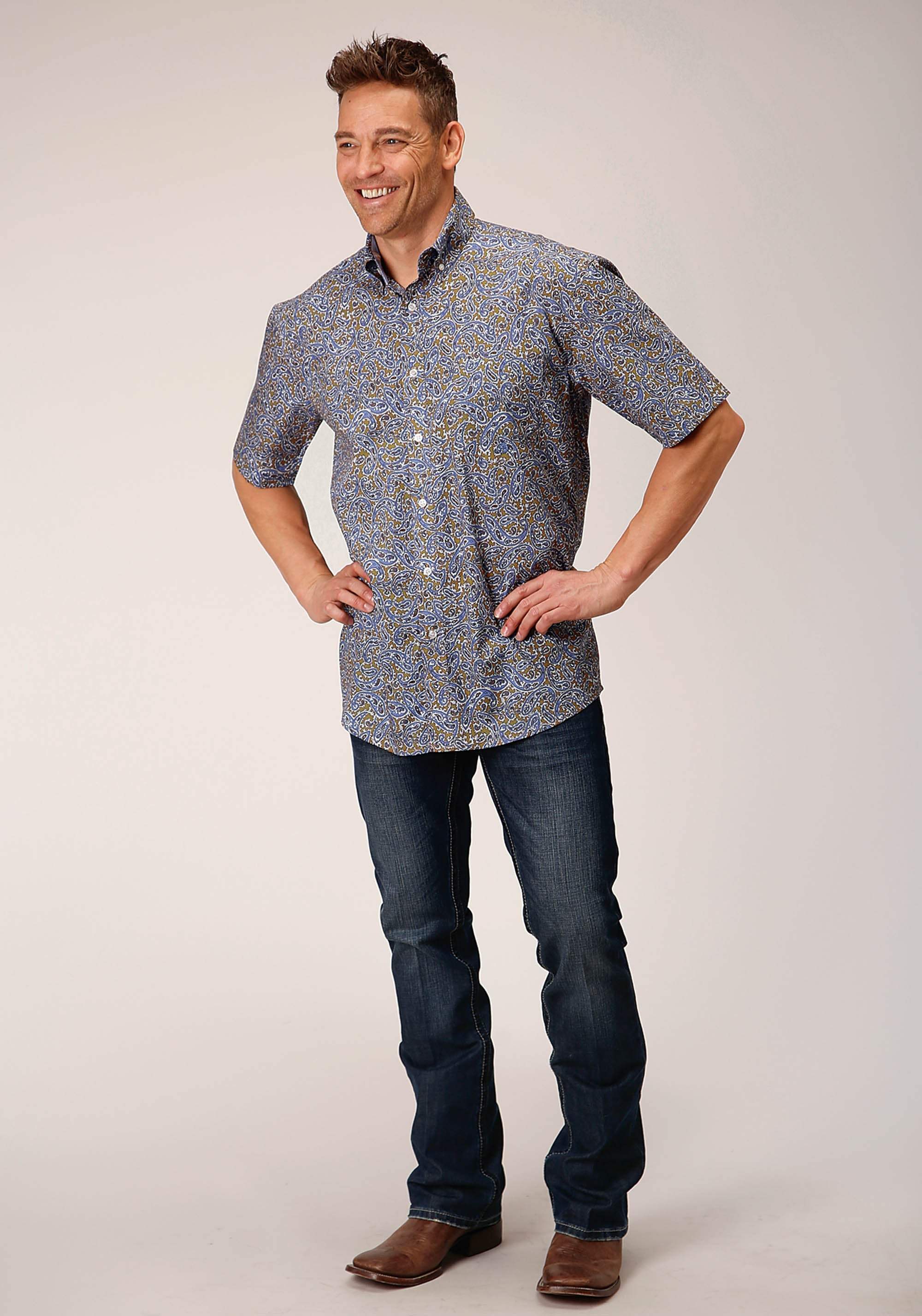 Roper Mens Short Sleeve Button Valley Paisley Western Shirt - Roper - Flyclothing LLC