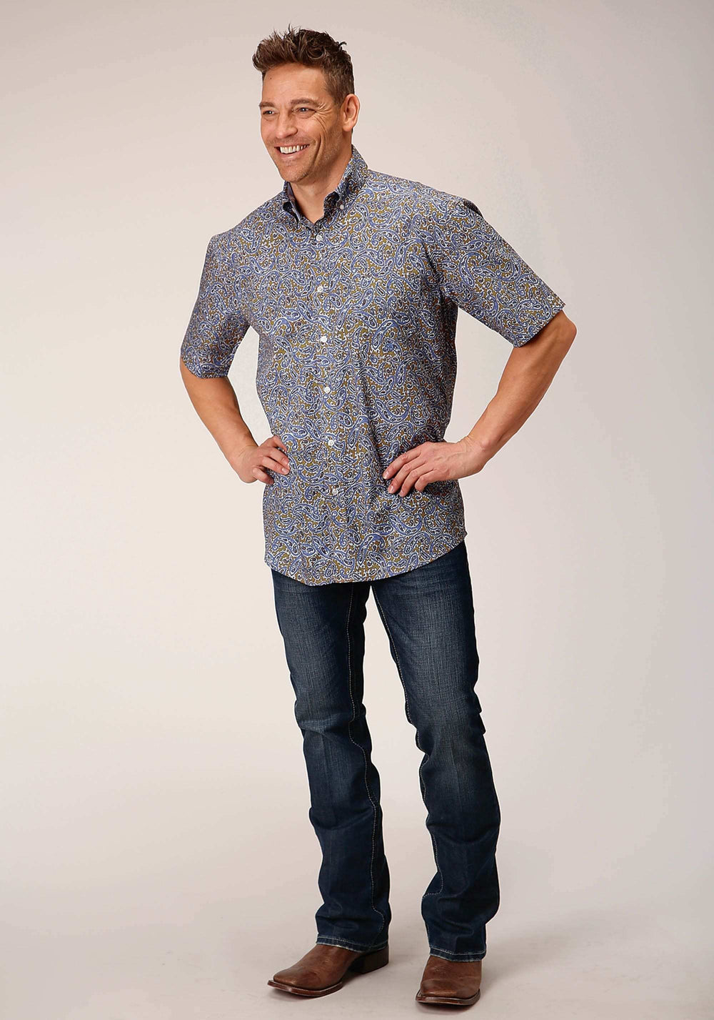 Roper Mens Short Sleeve Button Valley Paisley Western Shirt - Roper - Flyclothing LLC
