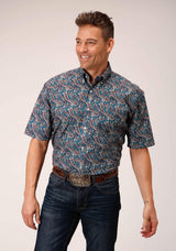 Roper Mens Short Sleeve Button Independence Foulard Western Shirt - Roper - Flyclothing LLC