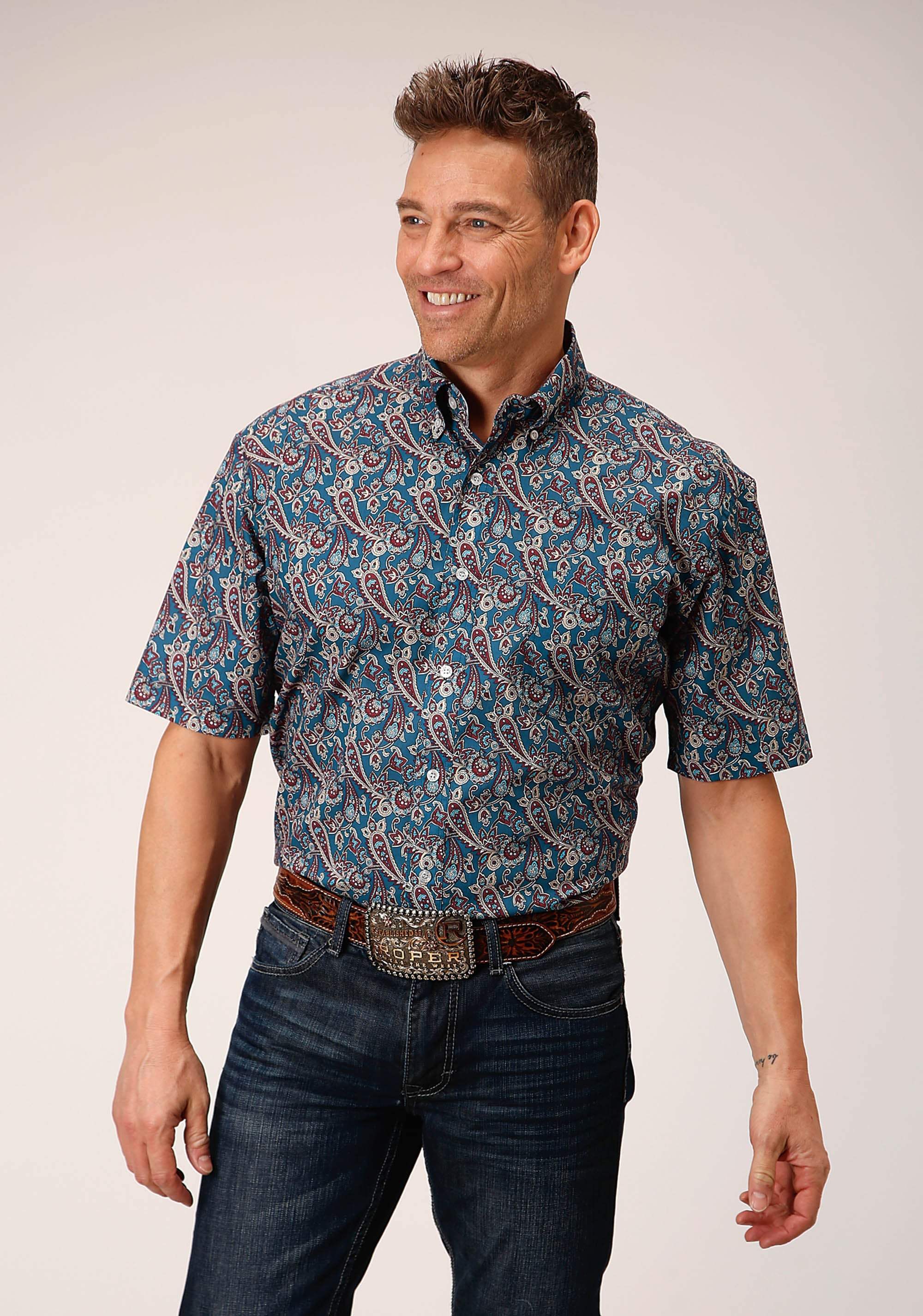Roper Mens Short Sleeve Button Independence Foulard Western Shirt - Roper - Flyclothing LLC