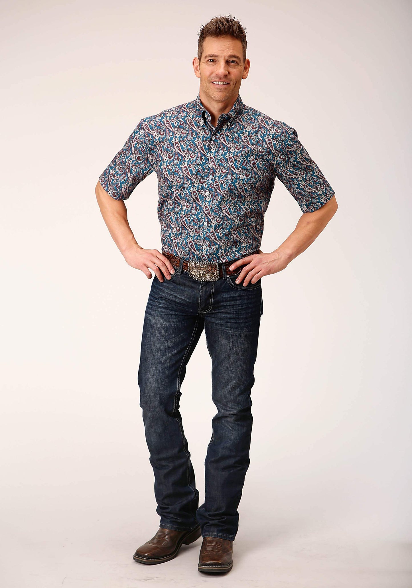 Roper Mens Short Sleeve Button Independence Foulard Western Shirt - Roper - Flyclothing LLC