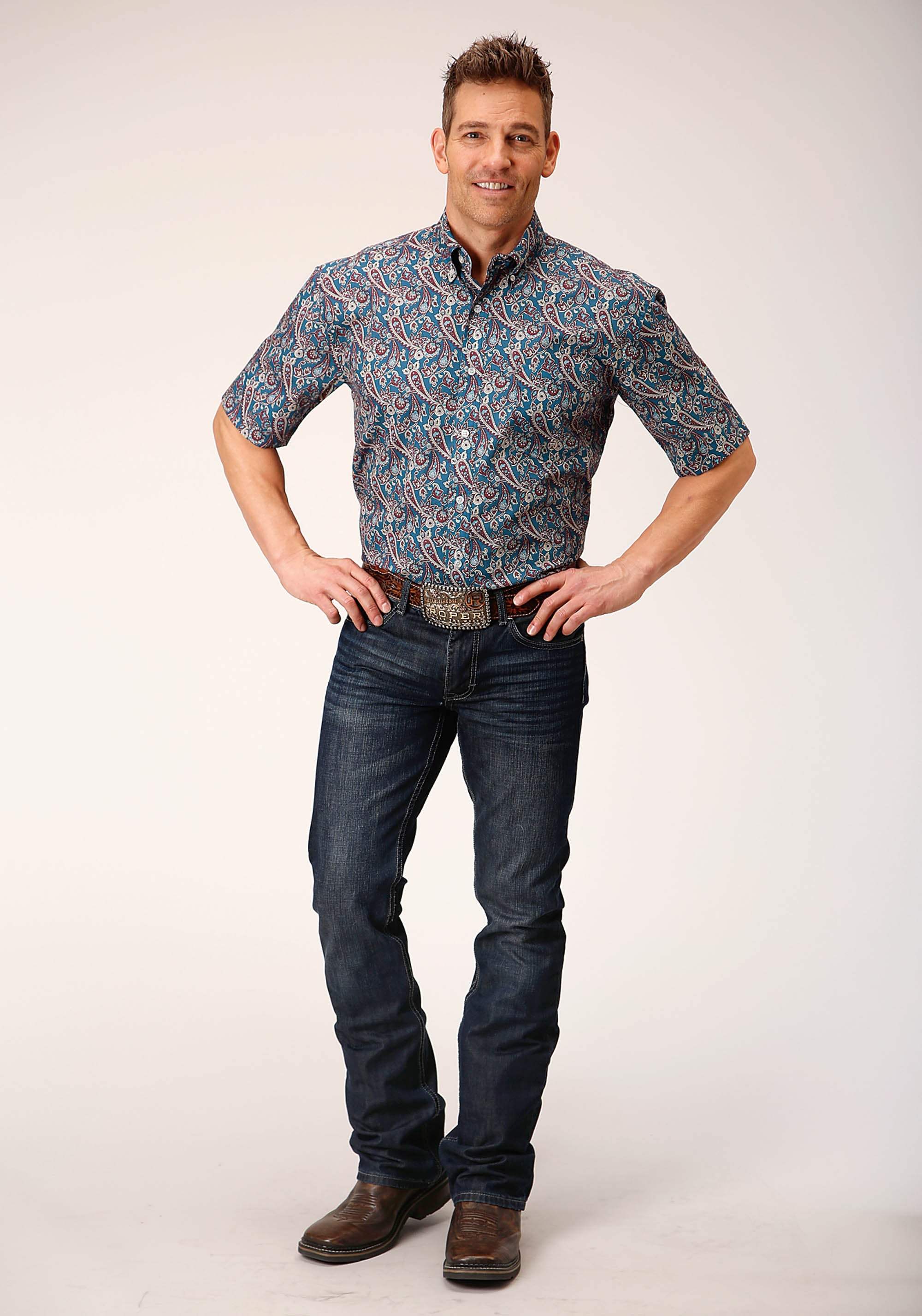 Roper Mens Short Sleeve Button Independence Foulard Western Shirt - Roper - Flyclothing LLC