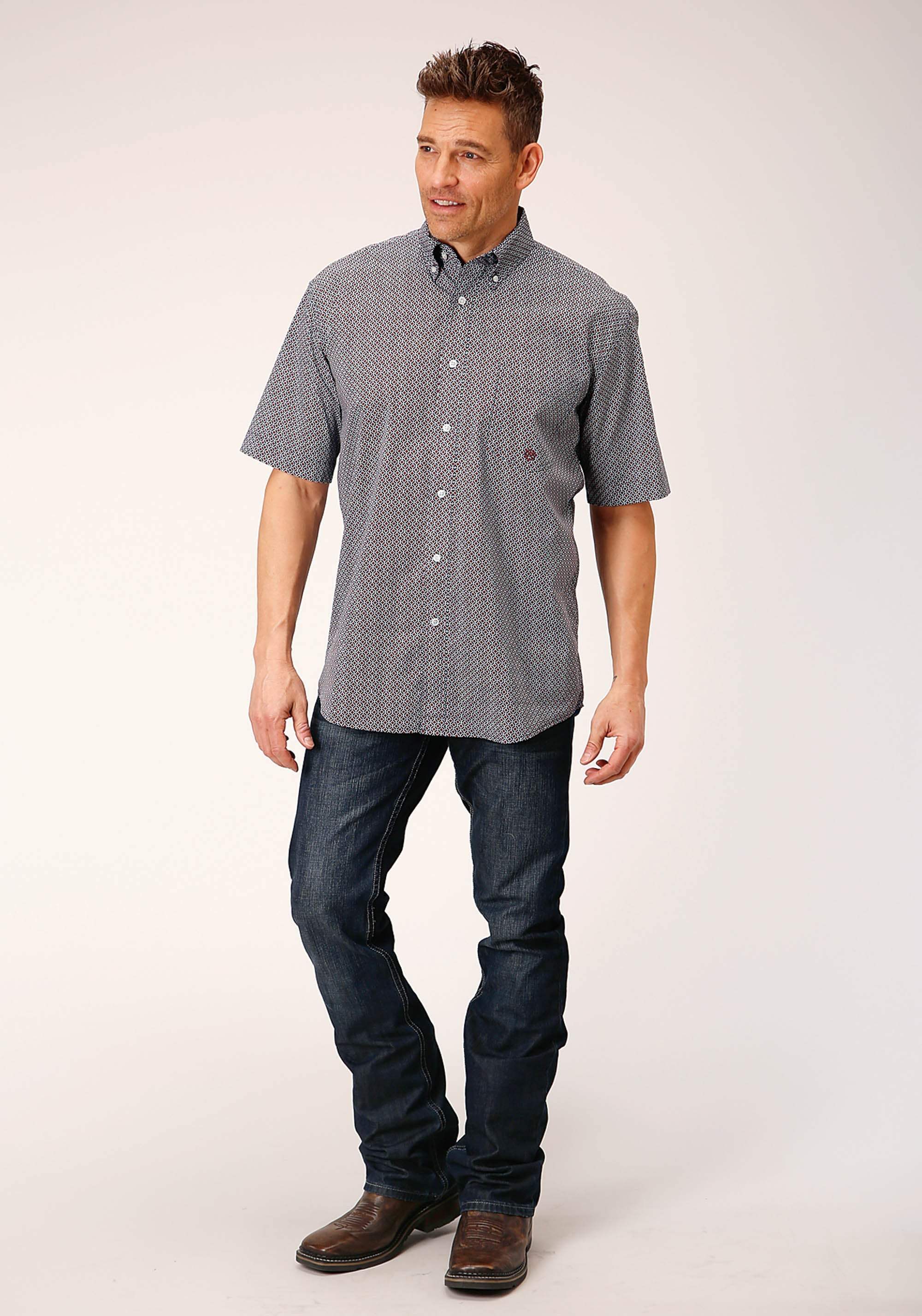Roper Mens Short Sleeve Button Classic Geo Western Shirt - Roper - Flyclothing LLC