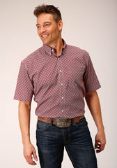 Roper Mens Short Sleeve Button Red Diamond Foulard Western Shirt