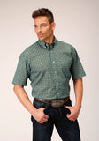Roper Mens Short Sleeve Button Olive Foulard Western Shirt - Roper