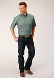 Roper Mens Short Sleeve Button Olive Foulard Western Shirt - Roper