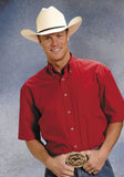 Roper Mens Red Solid Short Sleeve Western Button Shirt - Roper