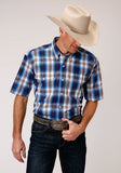Roper Mens Short Sleeve Button Royal Plaid Western Shirt - Roper