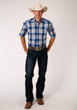 Roper Mens Short Sleeve Button Royal Plaid Western Shirt - Roper